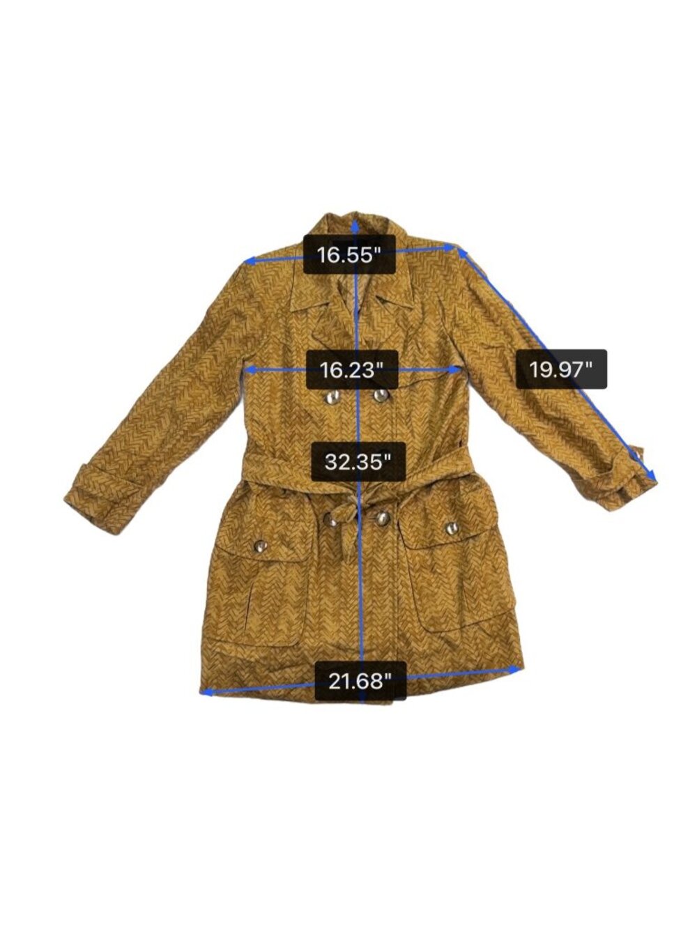 Hettabretz Womens Yellow 100% Silk Double-Breasted Trench Coat With Belt Italy - Picture 11 of 11